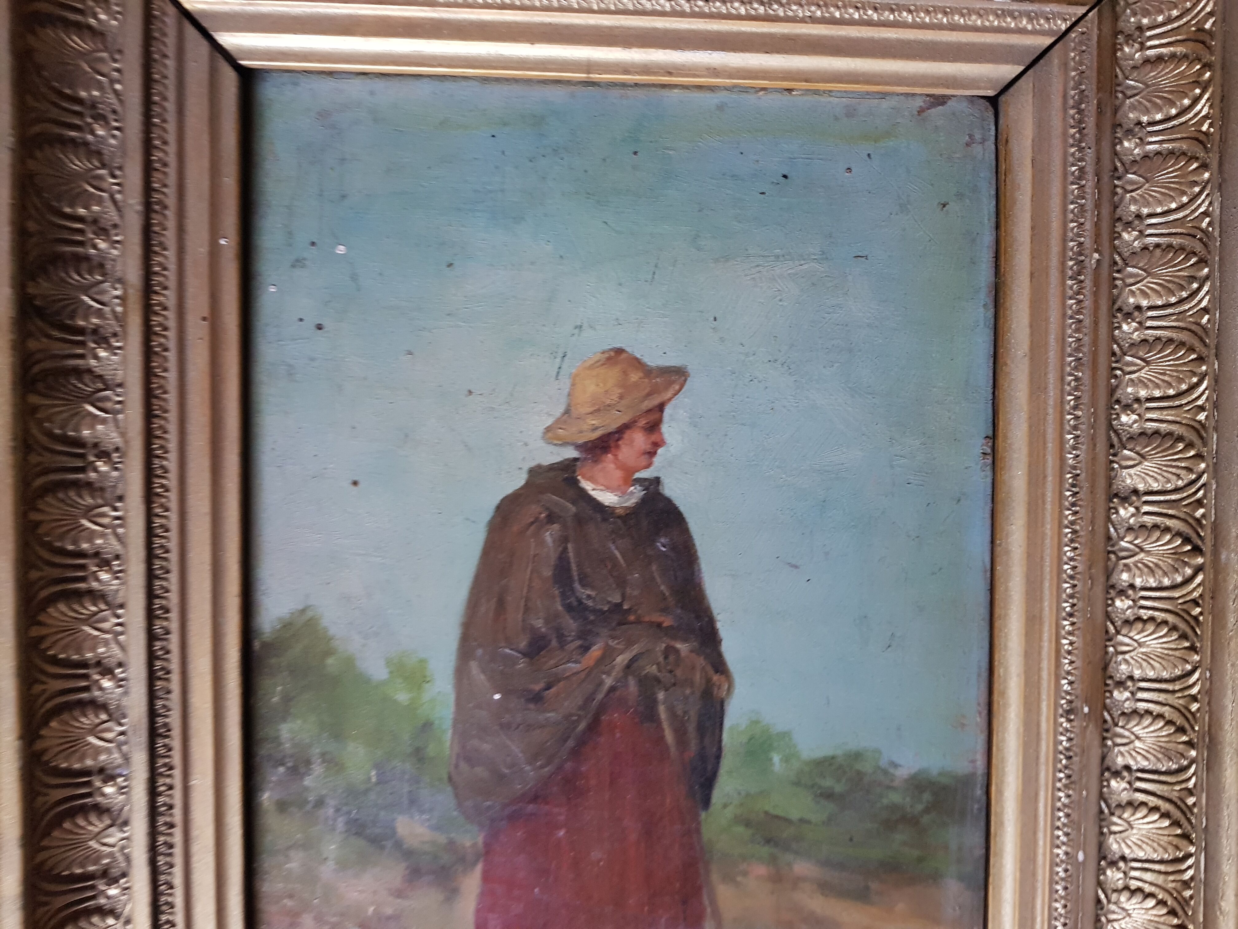 Ancient oil-on-wood painting 19th Century