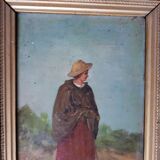 Ancient oil-on-wood painting 19th Century