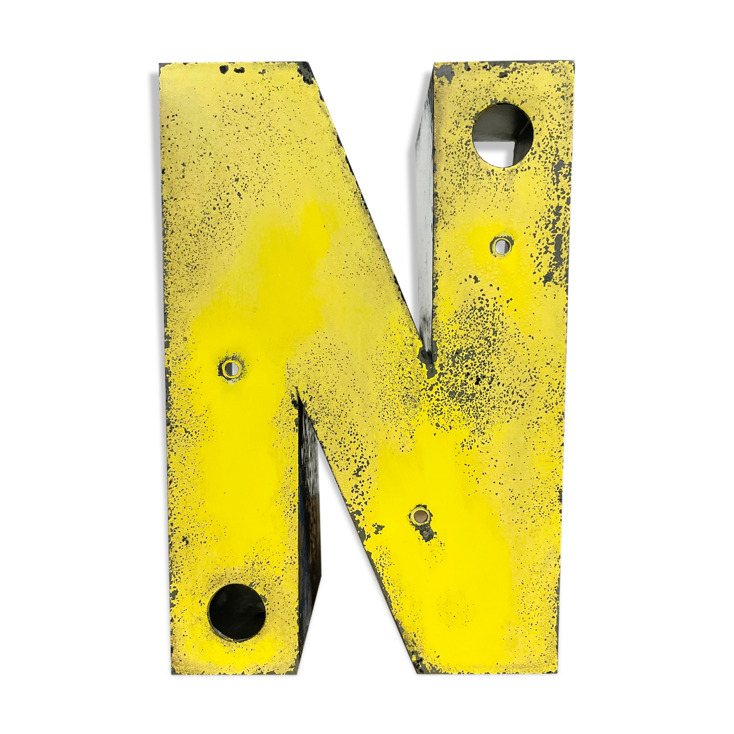 Vintage Yellow Iron Letter N, 1970s