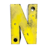 Vintage Yellow Iron Letter N, 1970s