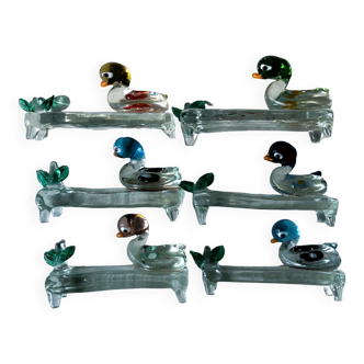 Lot de 6 porte-couteaux en cristal canard, faits main style Murano atypiques et colorés