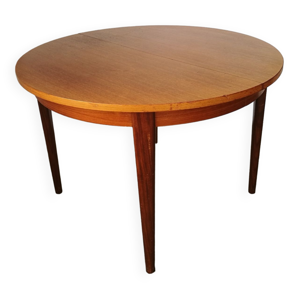Table ronde scandinave en teck, extensible à rallonge | Selency
