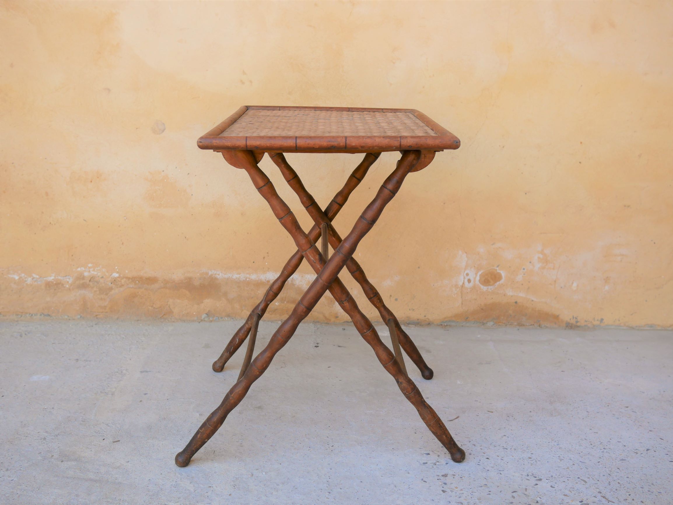 Vintage rattan folding side table