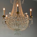 Lustre sac de perle en cristaux taillés vers 1900