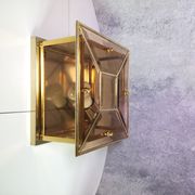 Ceiling lamp or square wall lamp in brass, beveled and tinted glass 1970