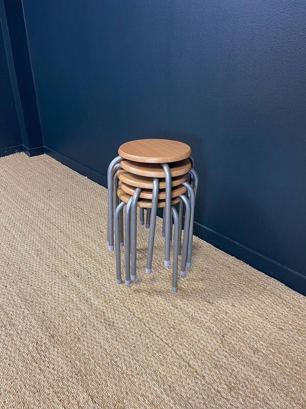Lot de 5 tabourets d’école bois pieds gris métal