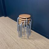 Set of 5 wooden school stools with gray metal legs