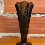 Antique Art Deco Smoked Grey Molded Glass Vase Vintage Decoration