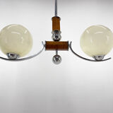 Chrome & Wood Art Deco Chandelier, Czechoslovakia