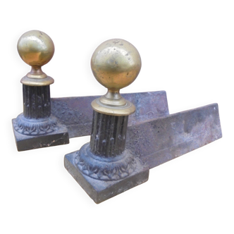 Pair of Napoleon III Cast Iron and Brass Andirons