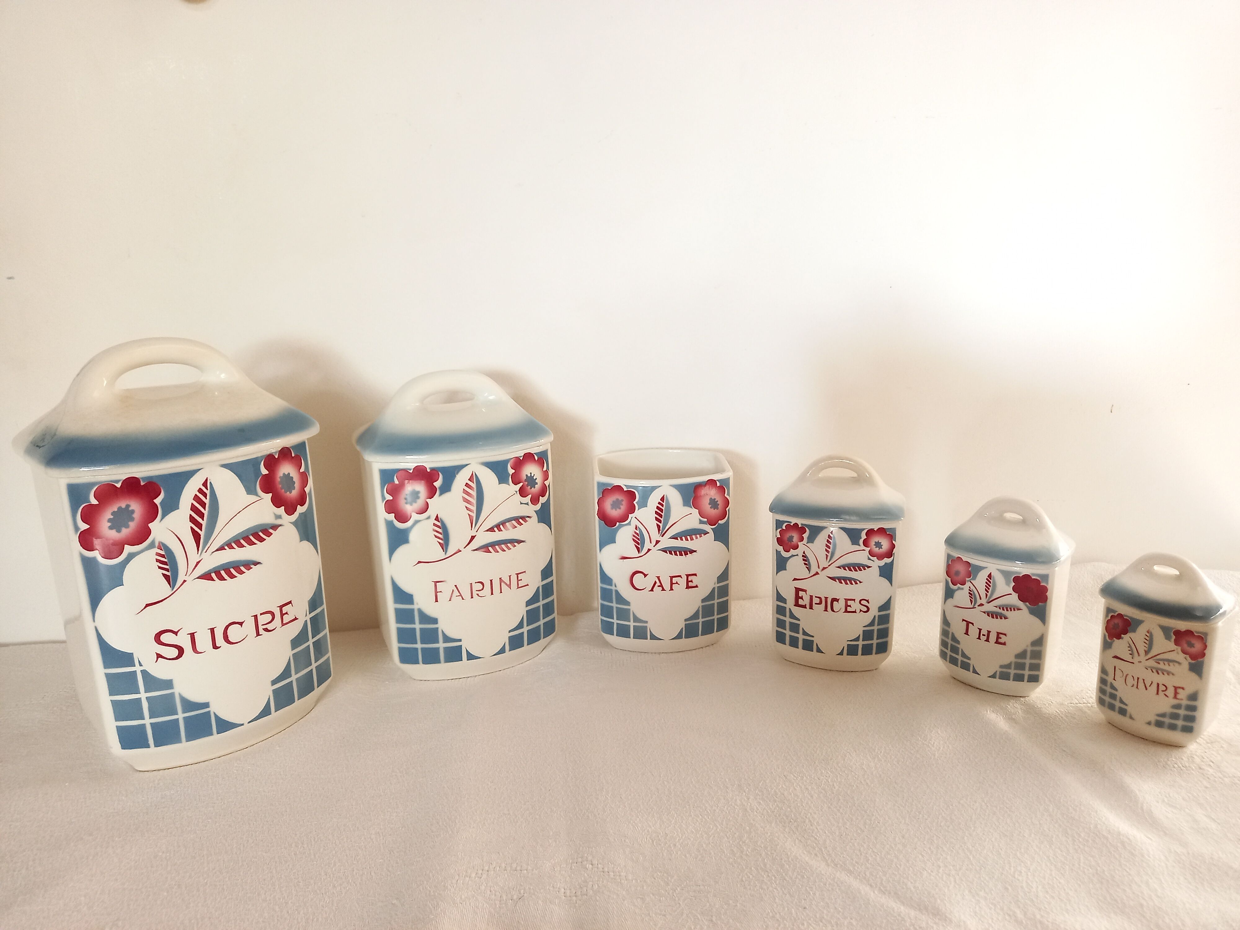 Series of 6 Sarreguemines spice jars