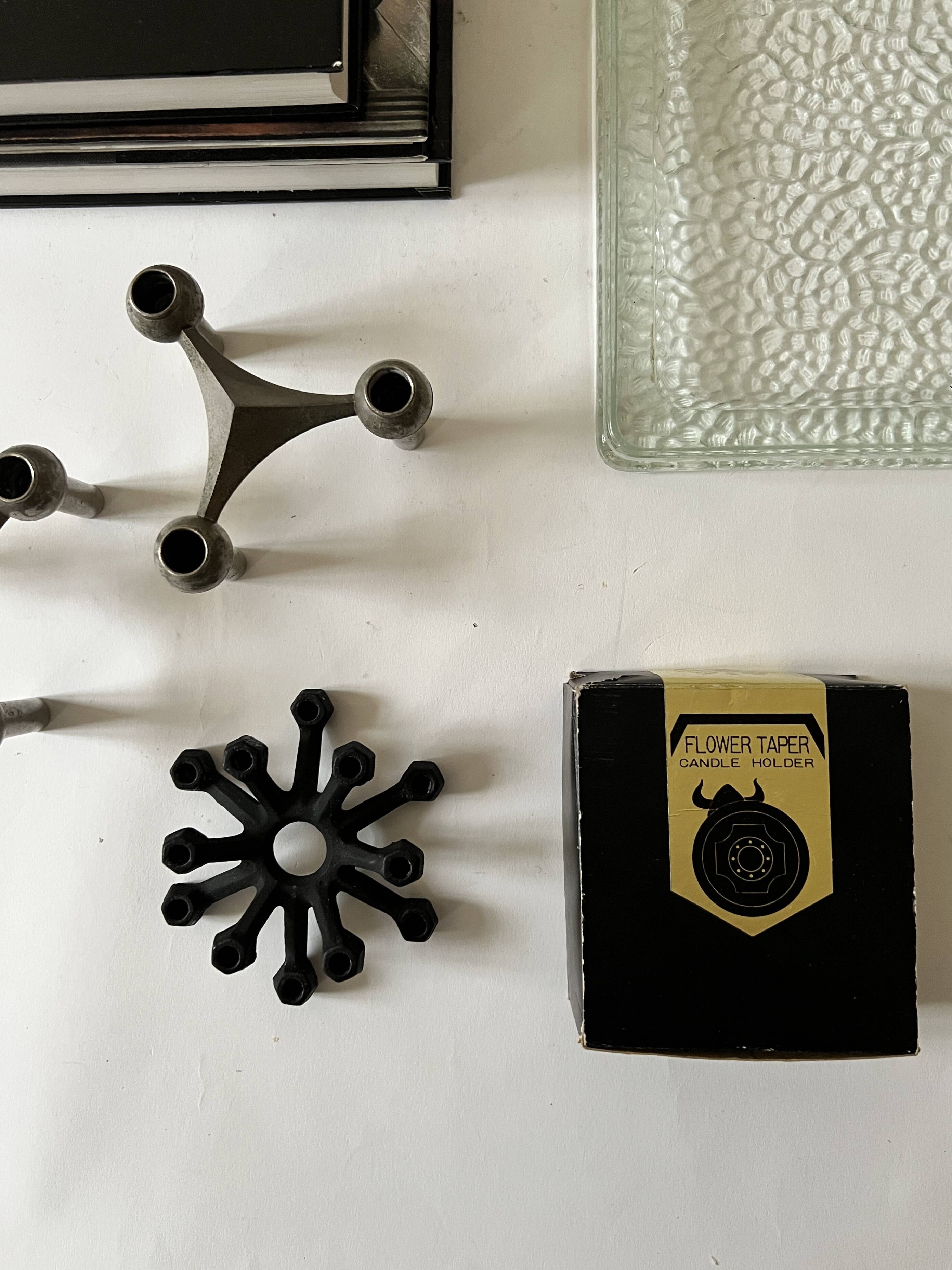 Scandinavian black cast iron candle holder, Danish Jens Quistgaard 1960