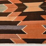 3x10 Orange  Brown Geometric Kilim Runner Rug, Handmade Wool Rug, 108x297Cm