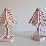Pair of cane and bamboo bedside lamps