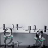 Pair of space-age 4-flame candlesticks, glass and metal, Germany, 1980