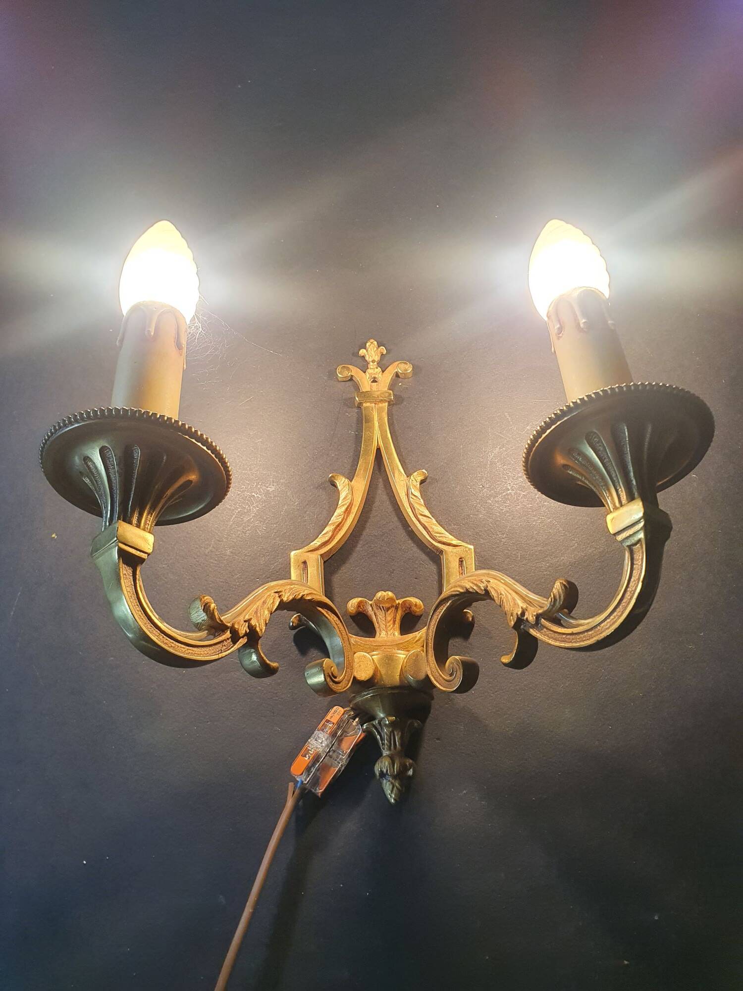 Three Louis XVI bronze wall sconces by Lucien Gau, Paris, antique.