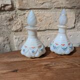 Set of 2 antique opaline crystal carafe perfume bottles