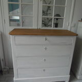 Chest of drawers of the year 1900 revisited, patinated pearl gray, wooden top.