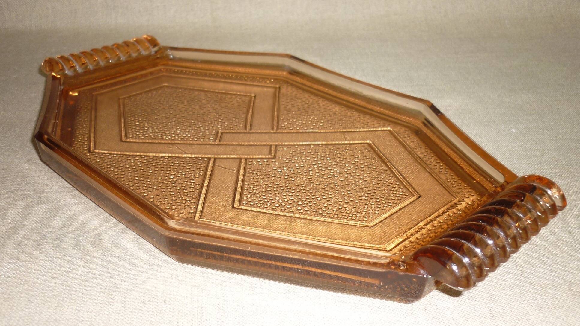 Transparent art-deco pink glass dish