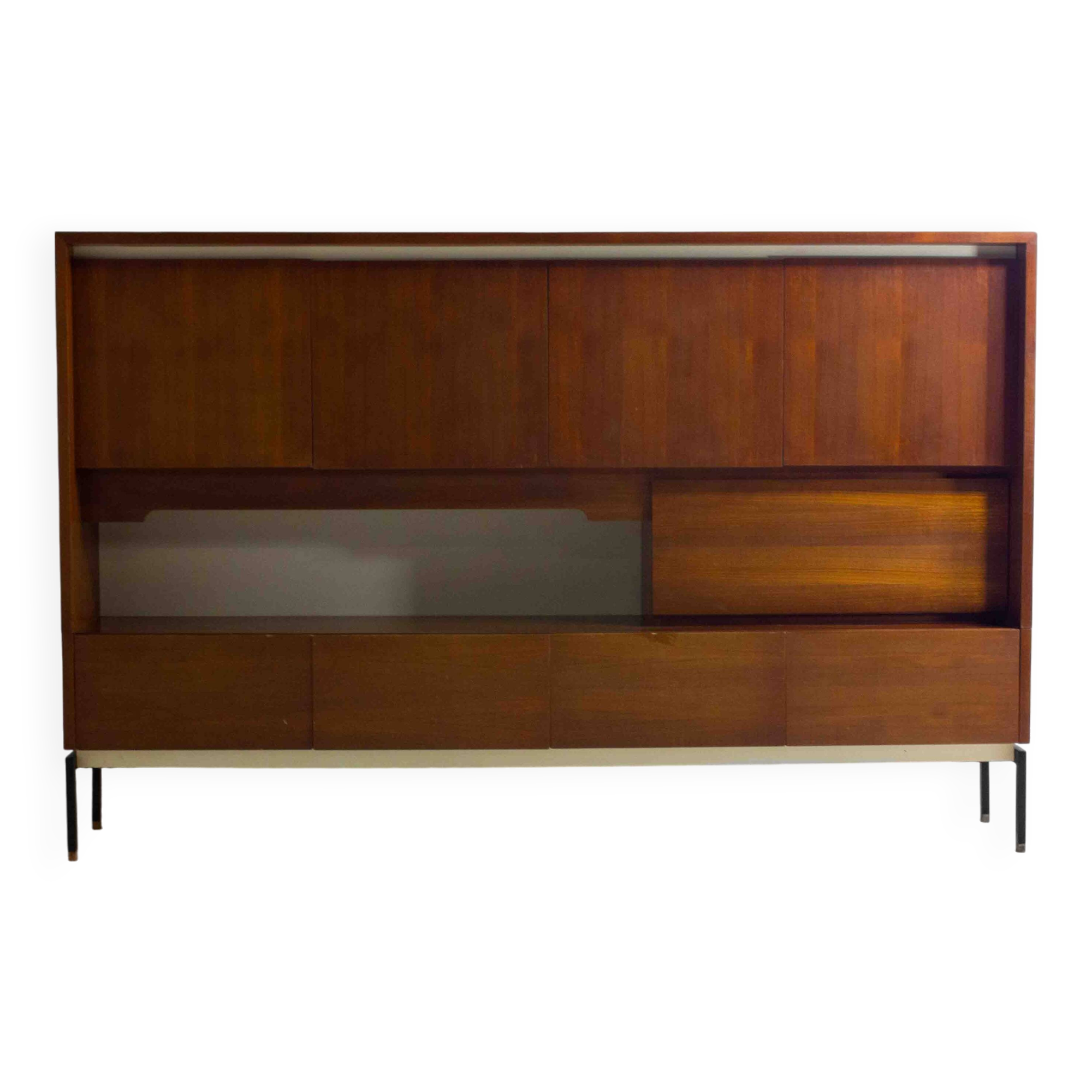 Minimalist backlit highboard in teak, Belgium 1960s