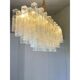 Luxury Italian Rectangular "Square ” Murano Glass Gold Chandelier by Simoen