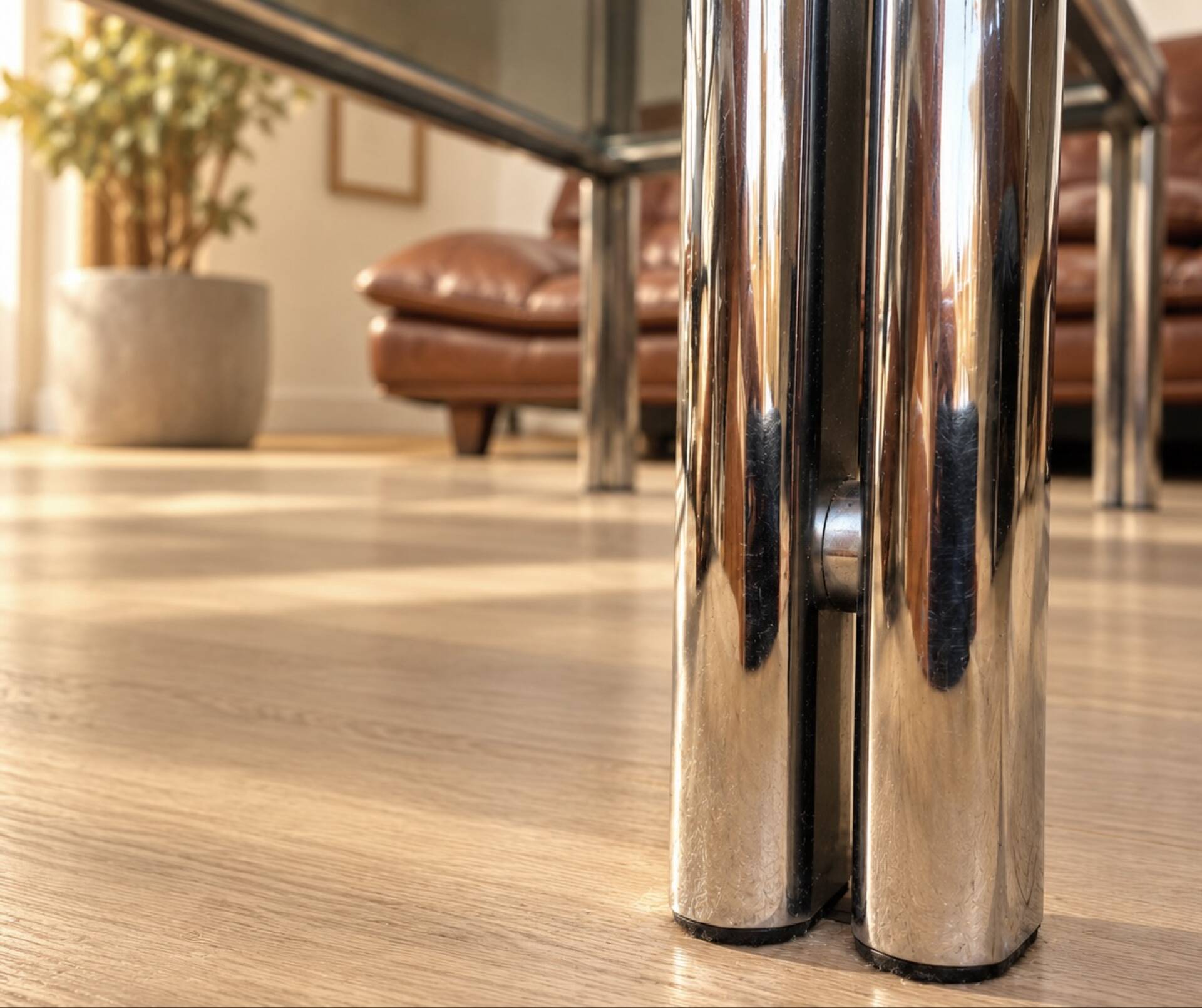 Vintage coffee table in chrome and smoked glass – 1970s/80s