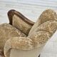 1950s, Danish relax armchair, furniture velour, carved oak wood.