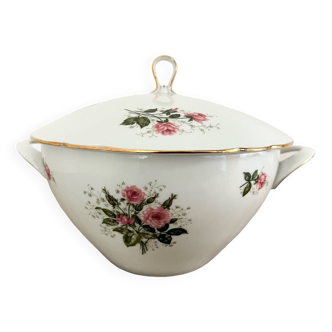 Soupière numérotée porcelaine blanche Seltmann Weiden Bavaria roses et dorures