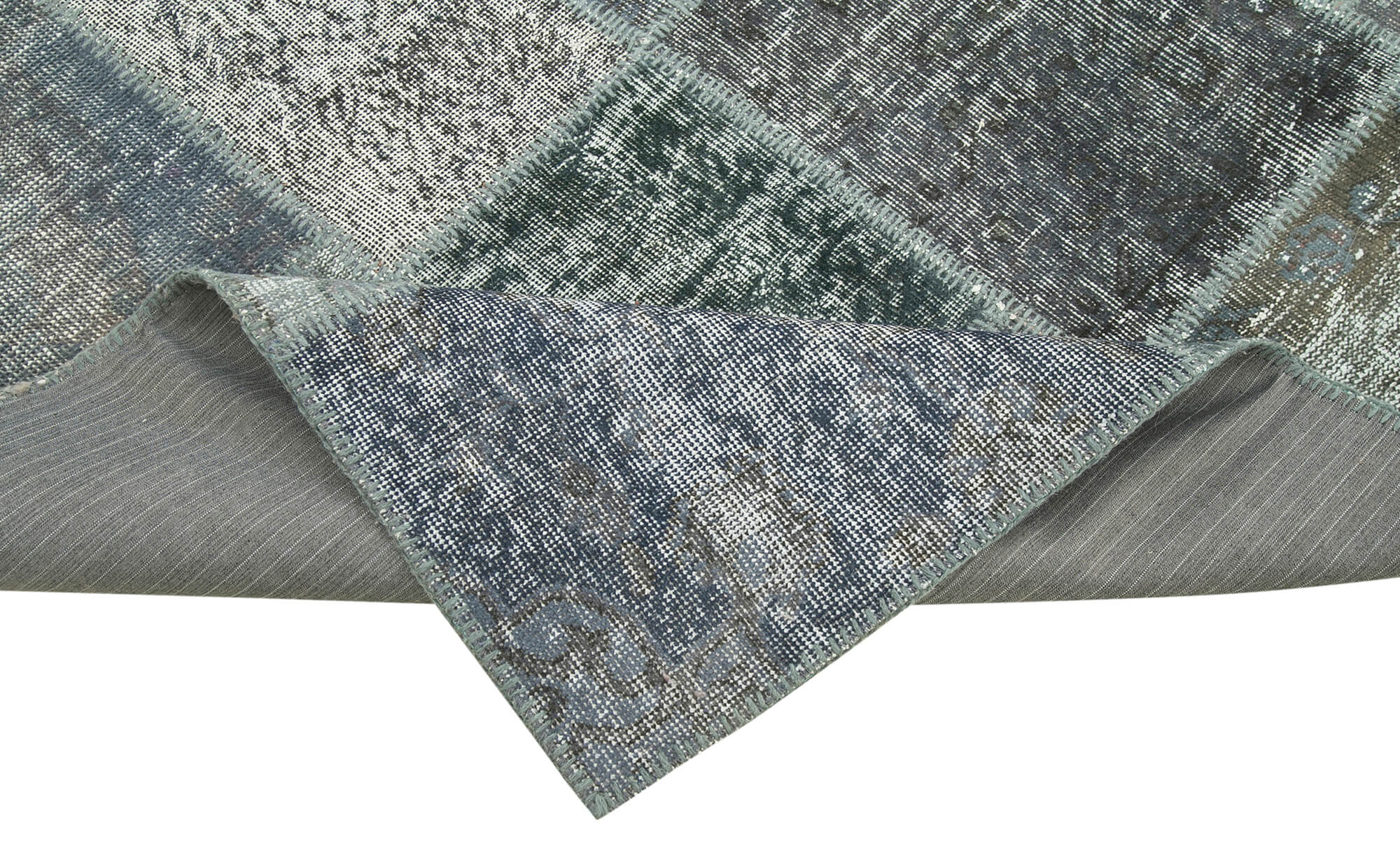 Handwoven turkish contemporary 205 cm x 302 cm grey patchwork carpet