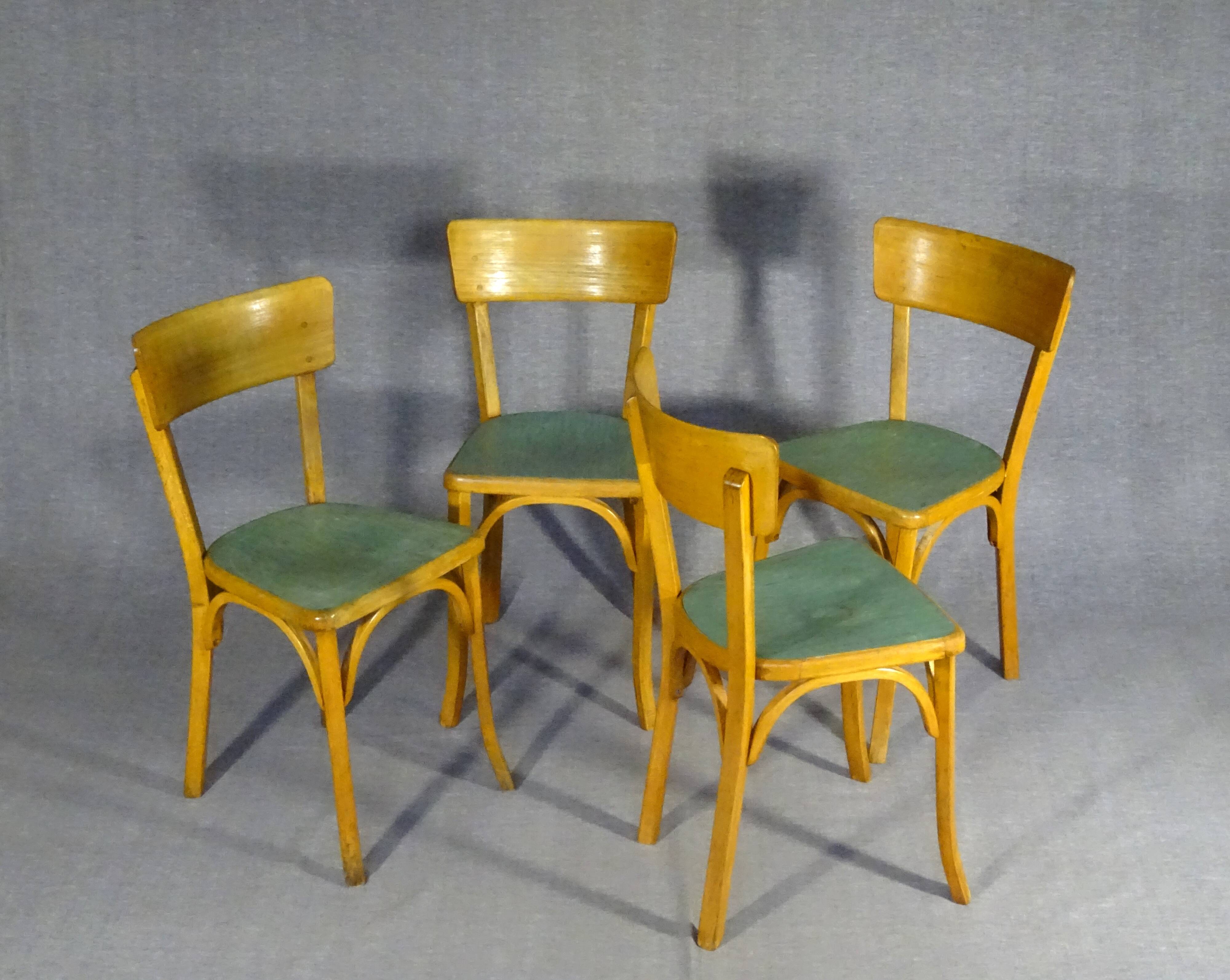 Set de 4 chaises Baumann 1955, cuisine - bistrot, assises linoléum