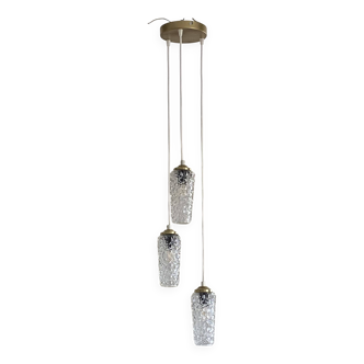 Cascade chandelier with 3 antique glass tulips, staircase