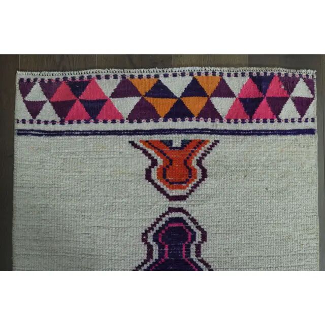 1970s Vintage Turkish Oushak Handmade Wool Cotton White Runner Rug 75x336