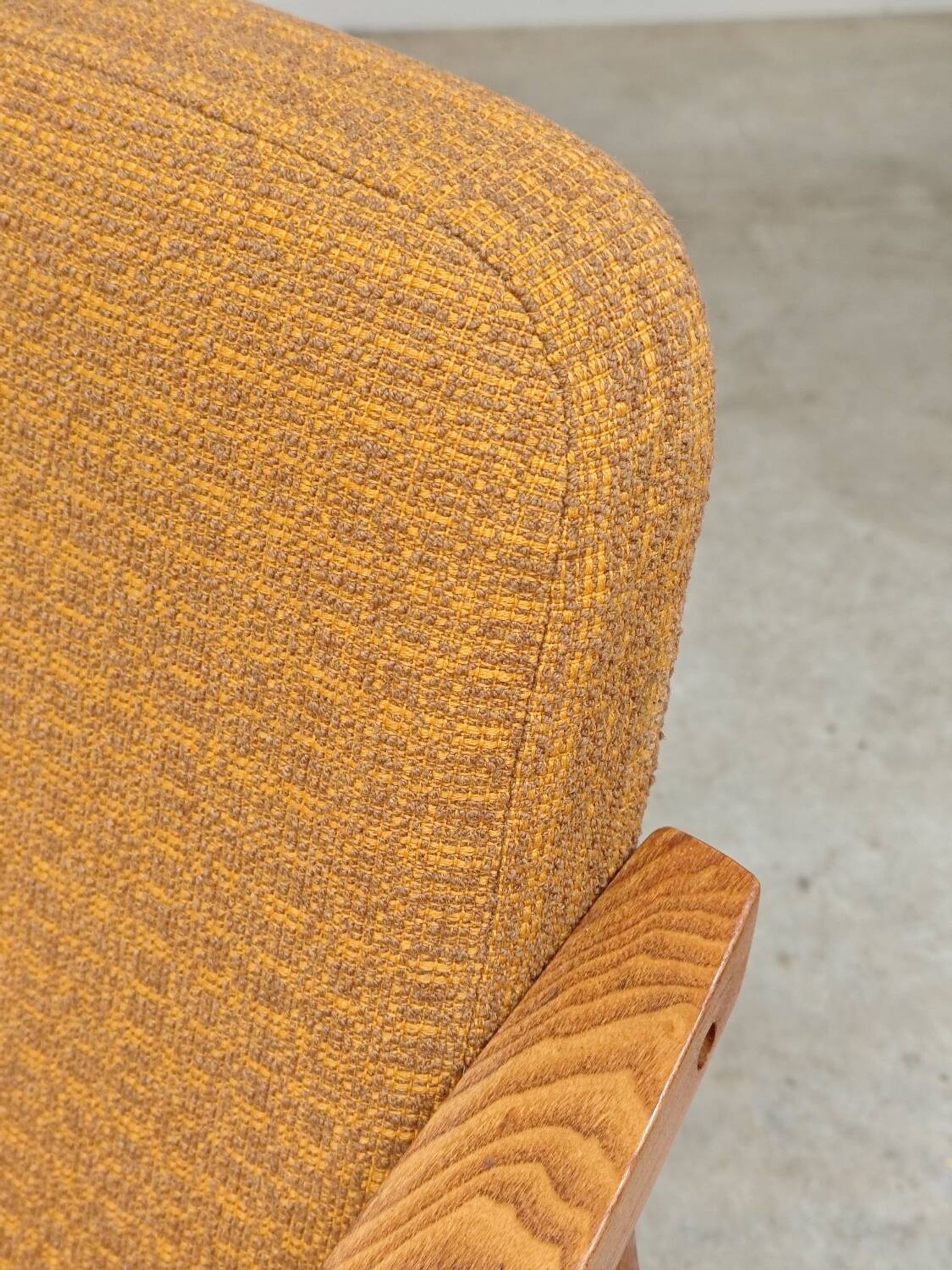Pair of Czech armchairs in mustard flecked fabric, 1960.