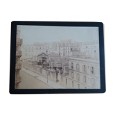 Photographie ancienne 1900 vue d'un entrepot parisien avec diligence et cheval