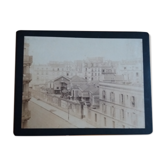 Photographie ancienne 1900 vue d'un entrepot parisien avec diligence et cheval