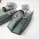 Pair of Veca smoked glass and chrome wall lights from the 70s