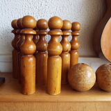 Set of 9 turned wooden pins