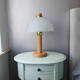 Vintage wooden table lamp with glass lampshade, 80s