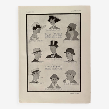 Lithographie sur les chapeaux, coiffes et coiffures - 1920