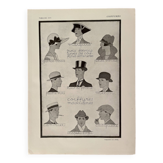 Lithographie sur les chapeaux, coiffes et coiffures - 1920