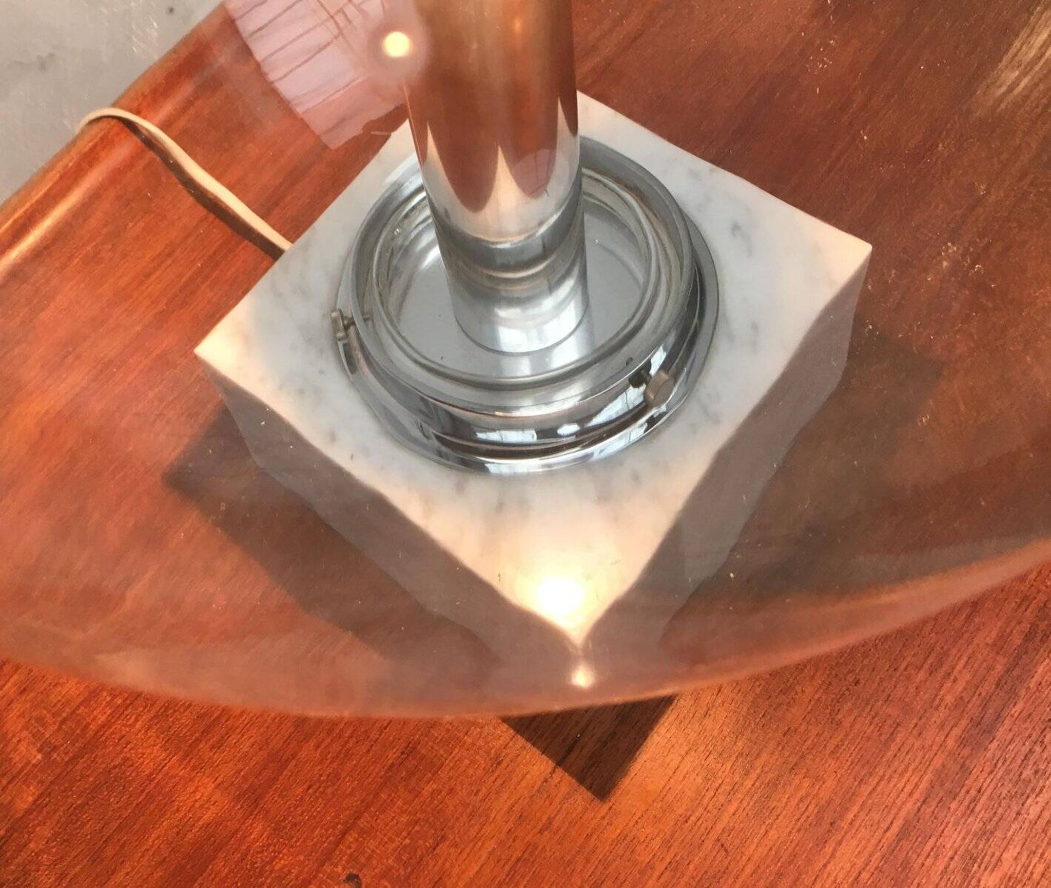 Mid-century glass and marble table lamp 3480 by Erco, 1960s.
