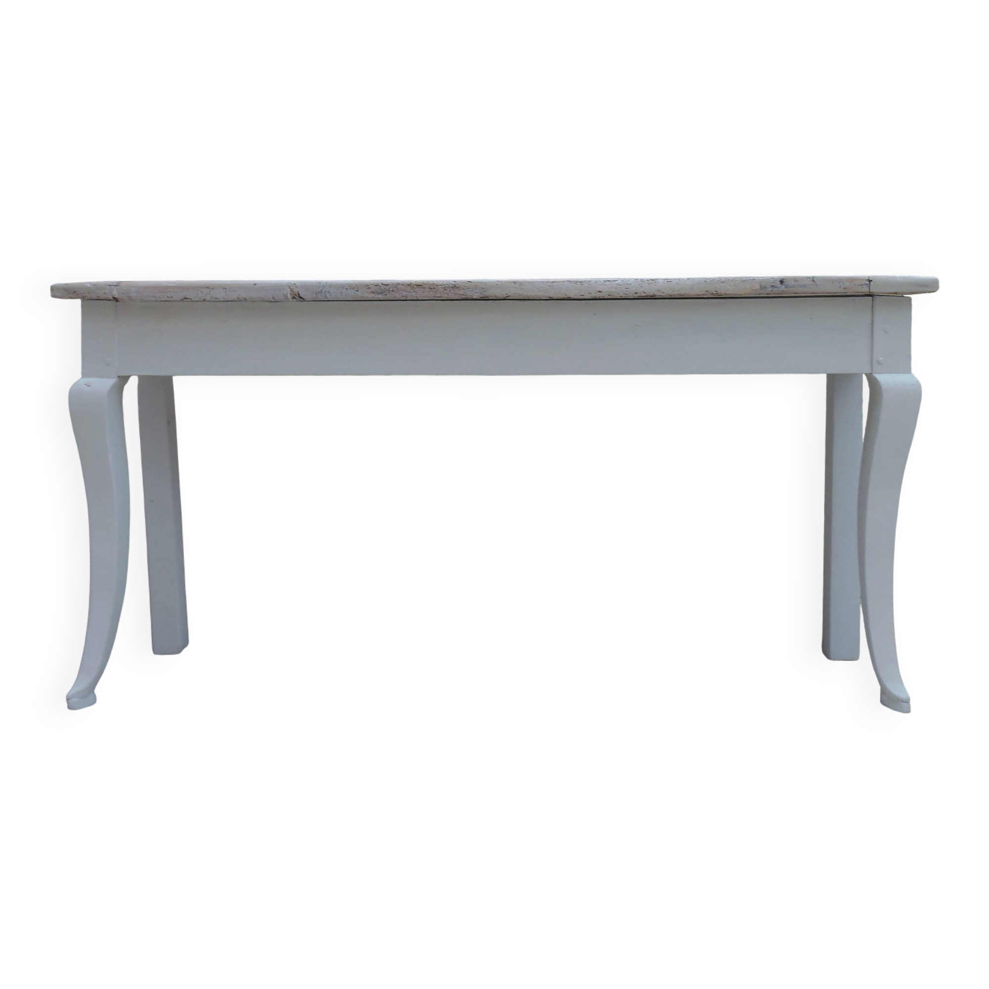 Console with a weathered grey cotton base, top in bleached walnut.