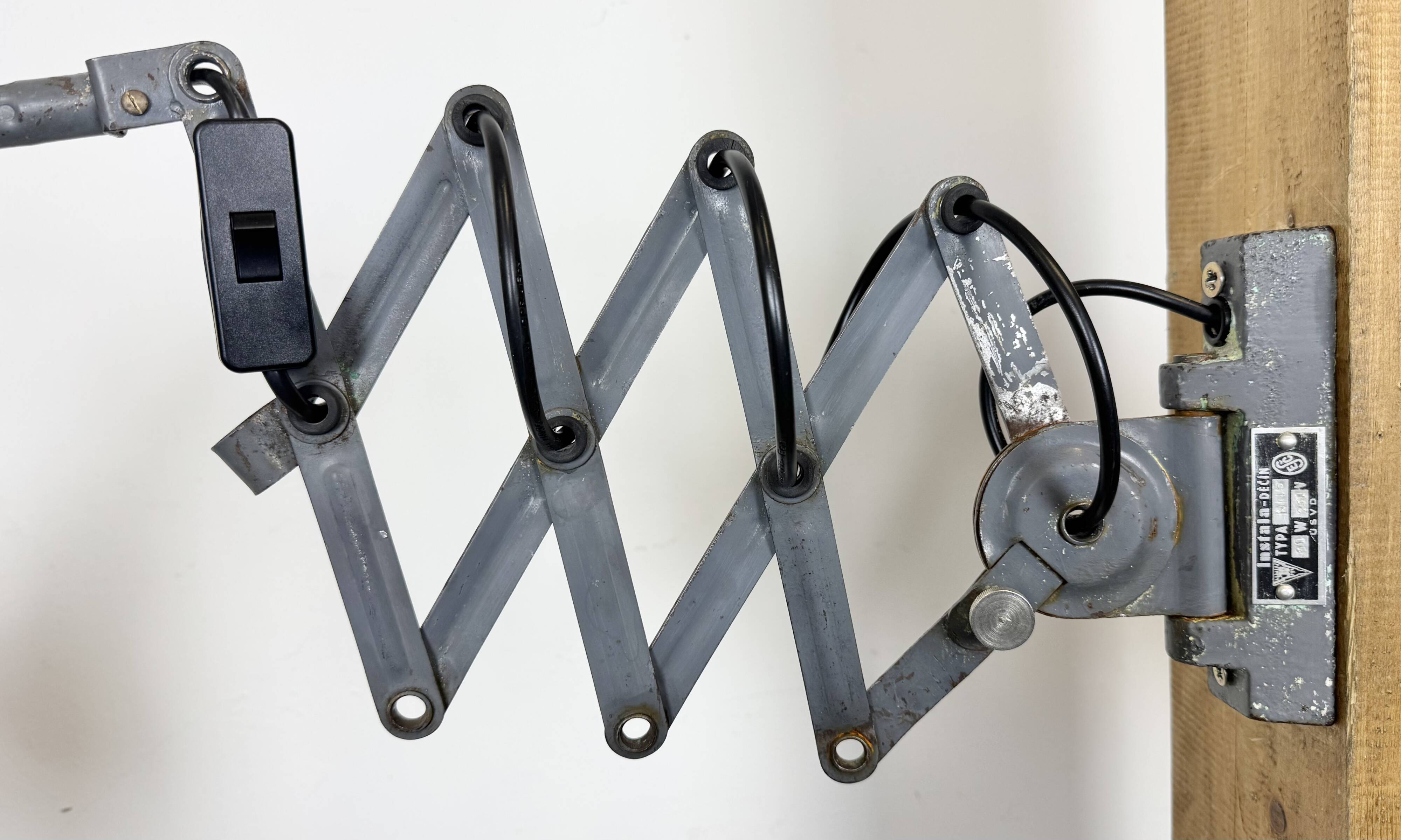 Grey Industrial Gooseneck Scissor Wall Lamp from Elektroinstala, 1960s