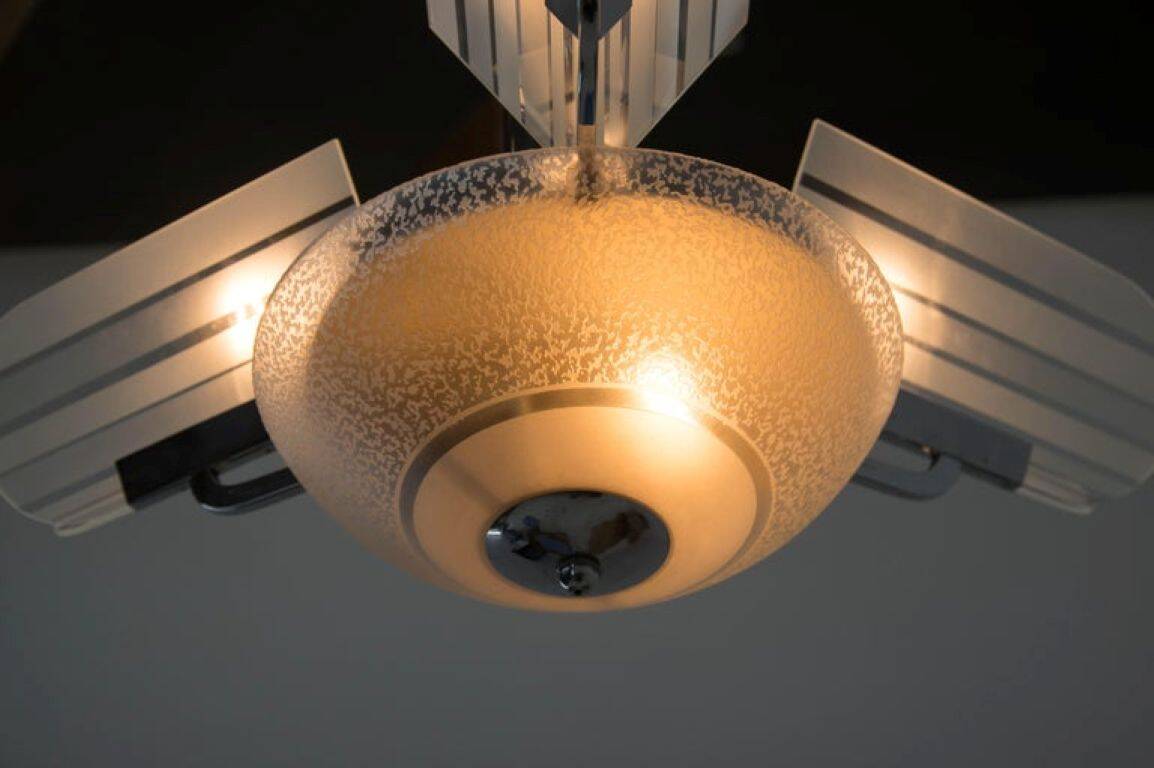 Rare Art Deco Chandelier, Czechoslovakia, 1930s