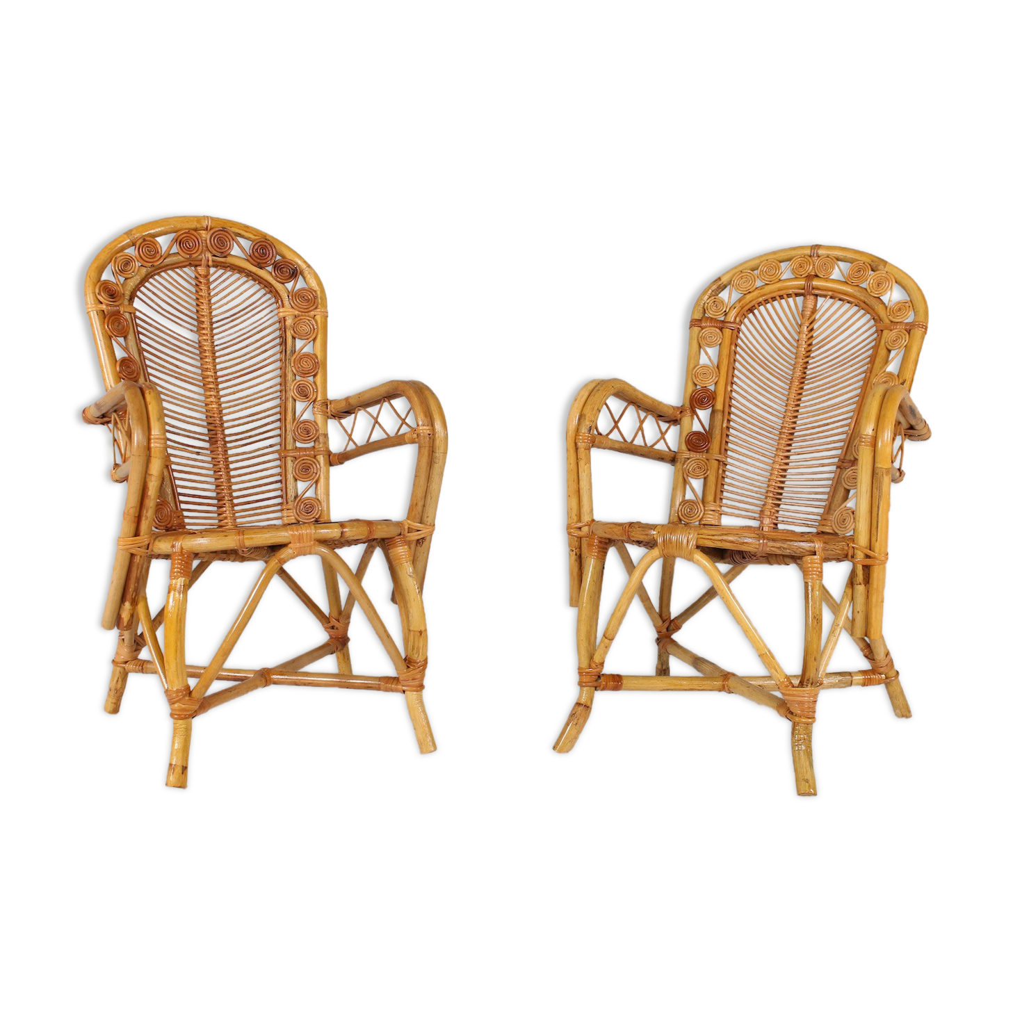 2 bamboo armchairs "wicker chairs"