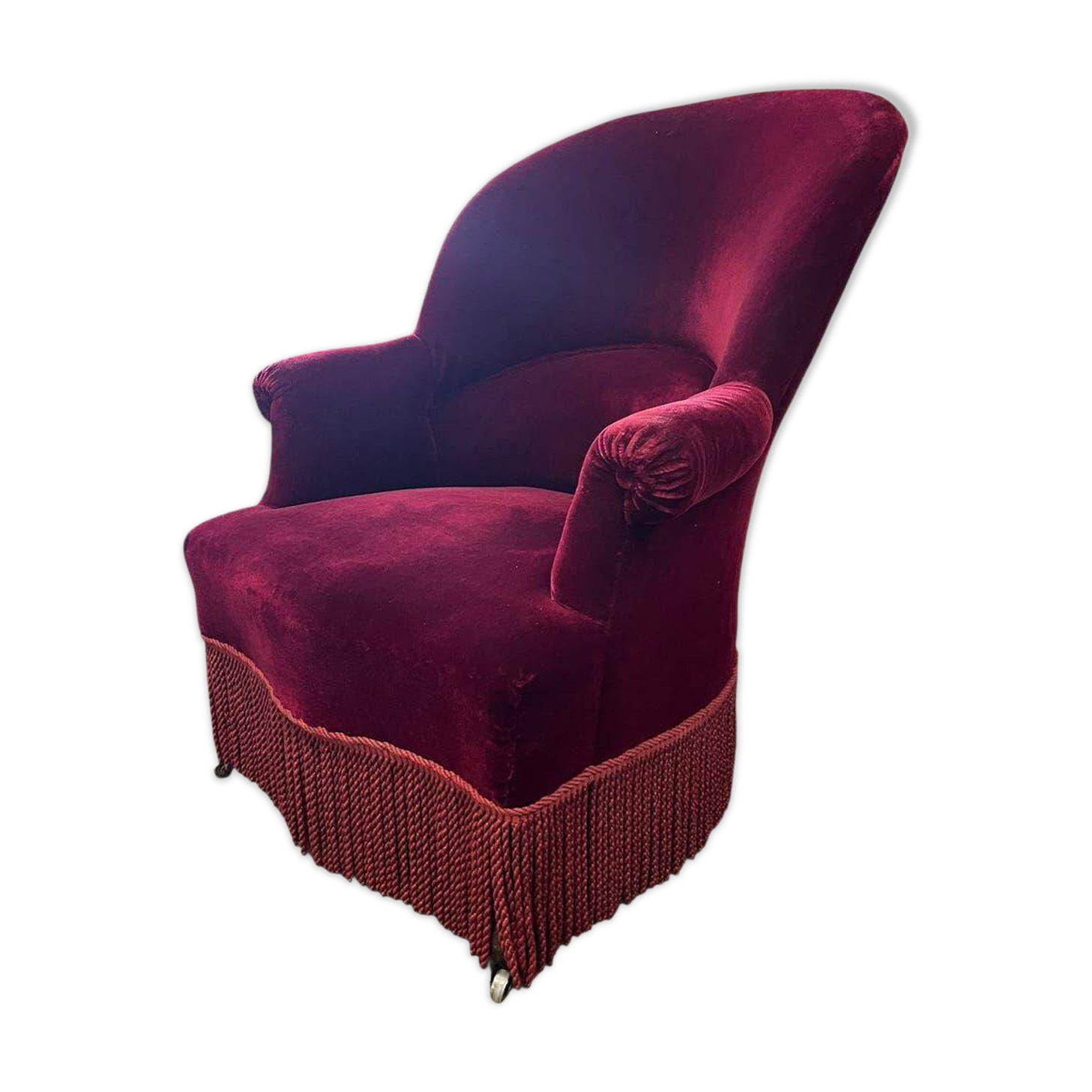 Vintage burgundy fringed armchair/chair