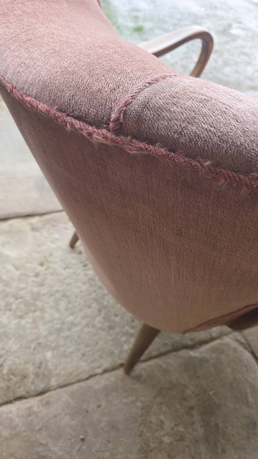 Pair of pink velvet cocktail armchairs 1960