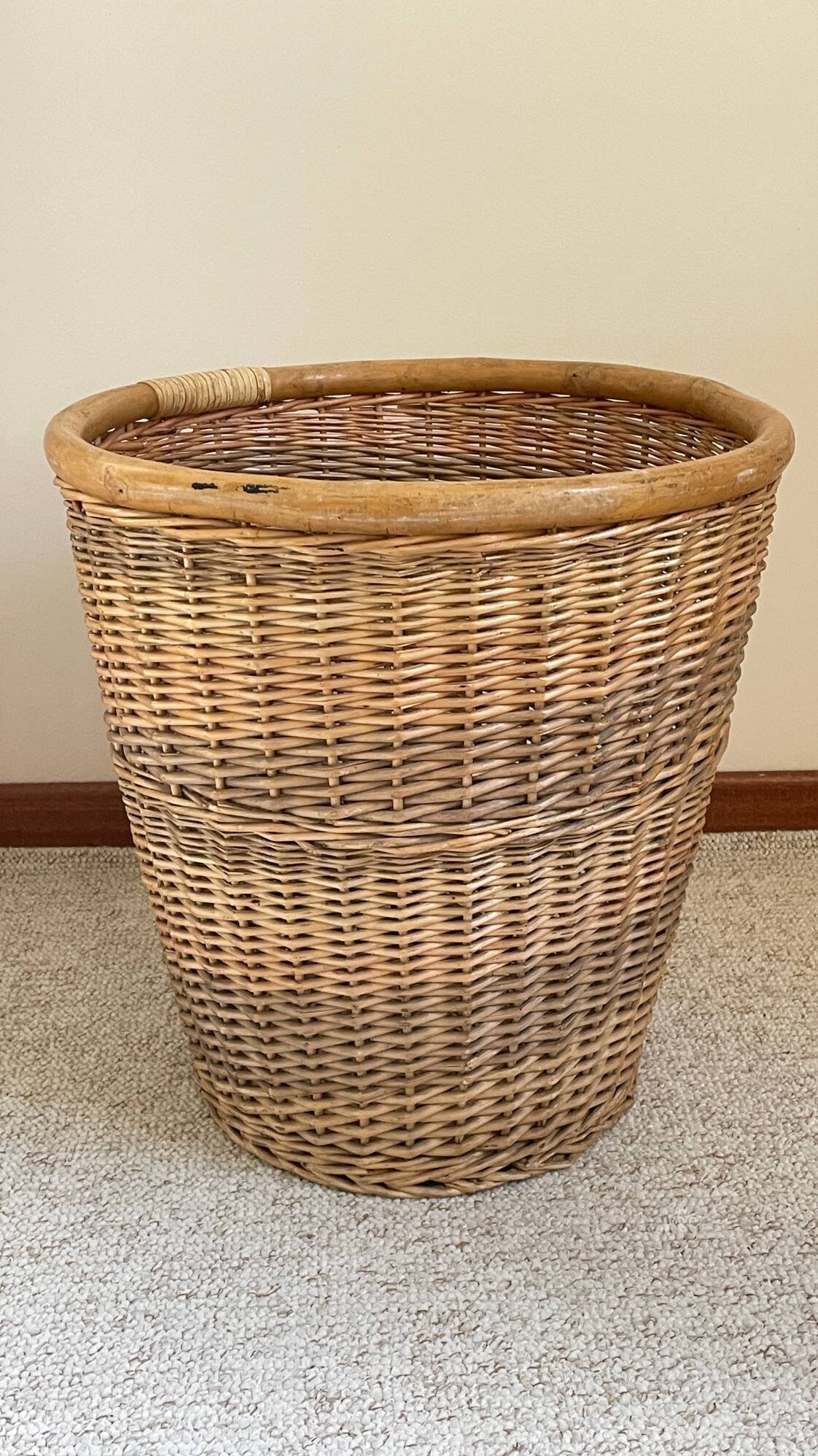Large BASKET Vintage WICKER Wooden Rim