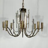 Vintage brass and glass Stilkronen chandelier, Italy 1970s