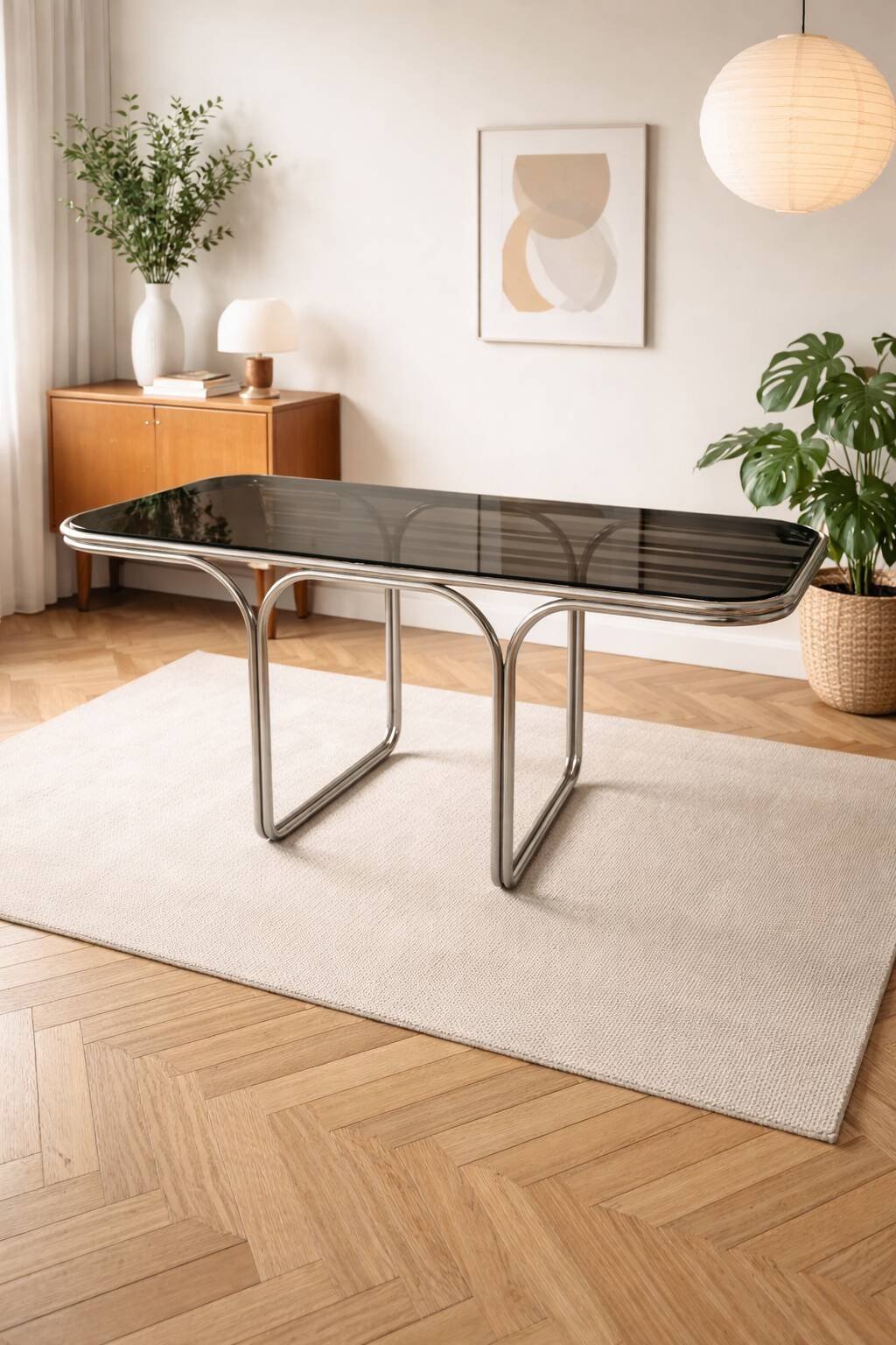 Mid-century glass and chrome table